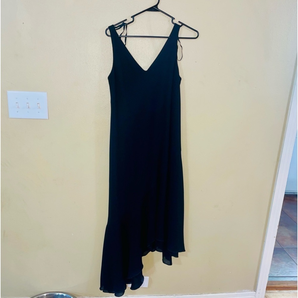 Vintage Dana Kay Black Asymmetrical Sleeveless Ruffle Size 10 Dress VTG Y2K